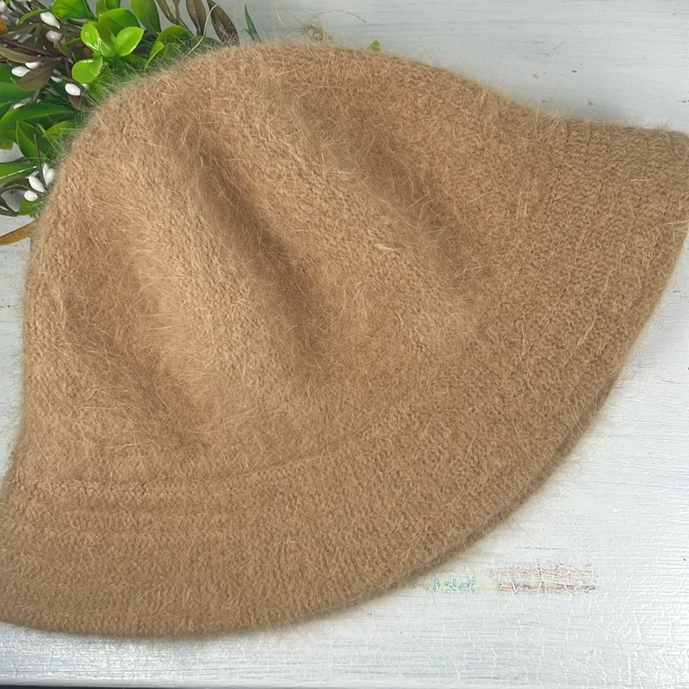 Angora/Nylon Bucket Fuzzy Cozy Hat Cozy Tan Fuzzy Angora Blend Wide Rim Hat - Picture 4 of 10